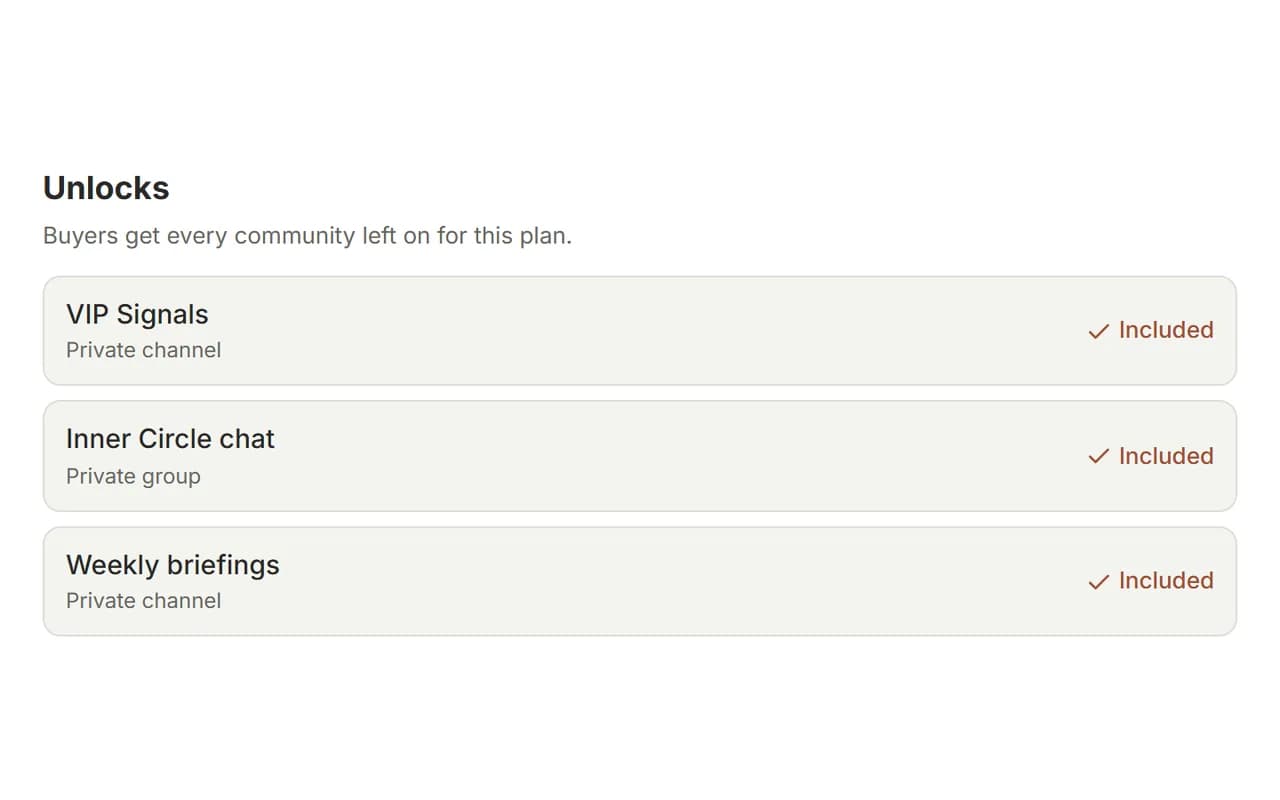 Offer editor with multiple Telegram communities selected under one plan