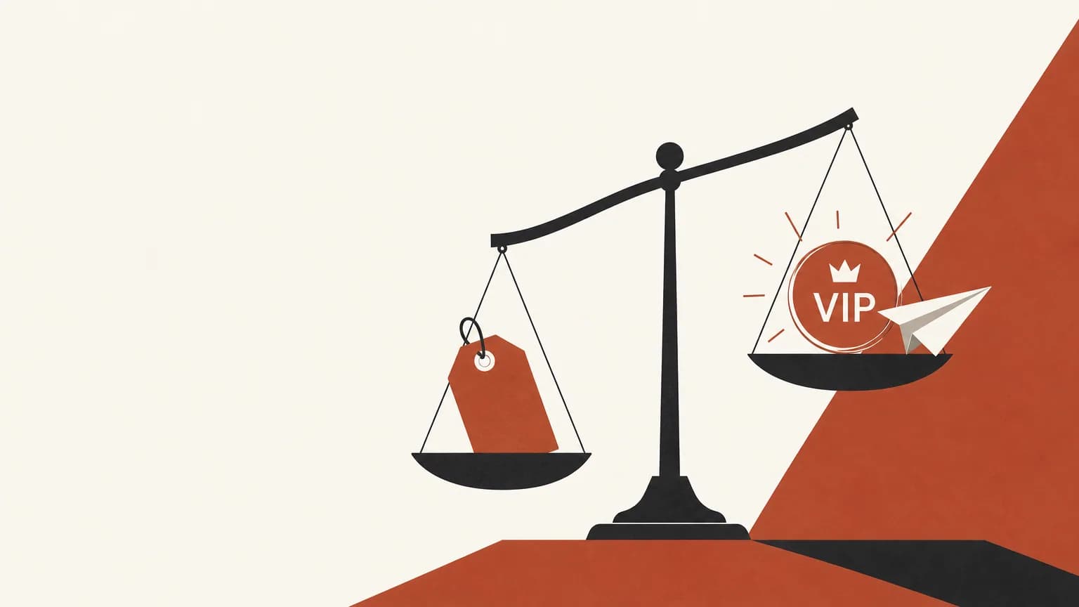 Illustration of a price tag balancing against a VIP Telegram channel outcome