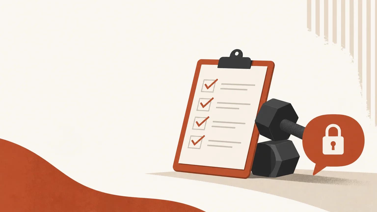 Illustration of a fitness checklist unlocking a private accountability chat
