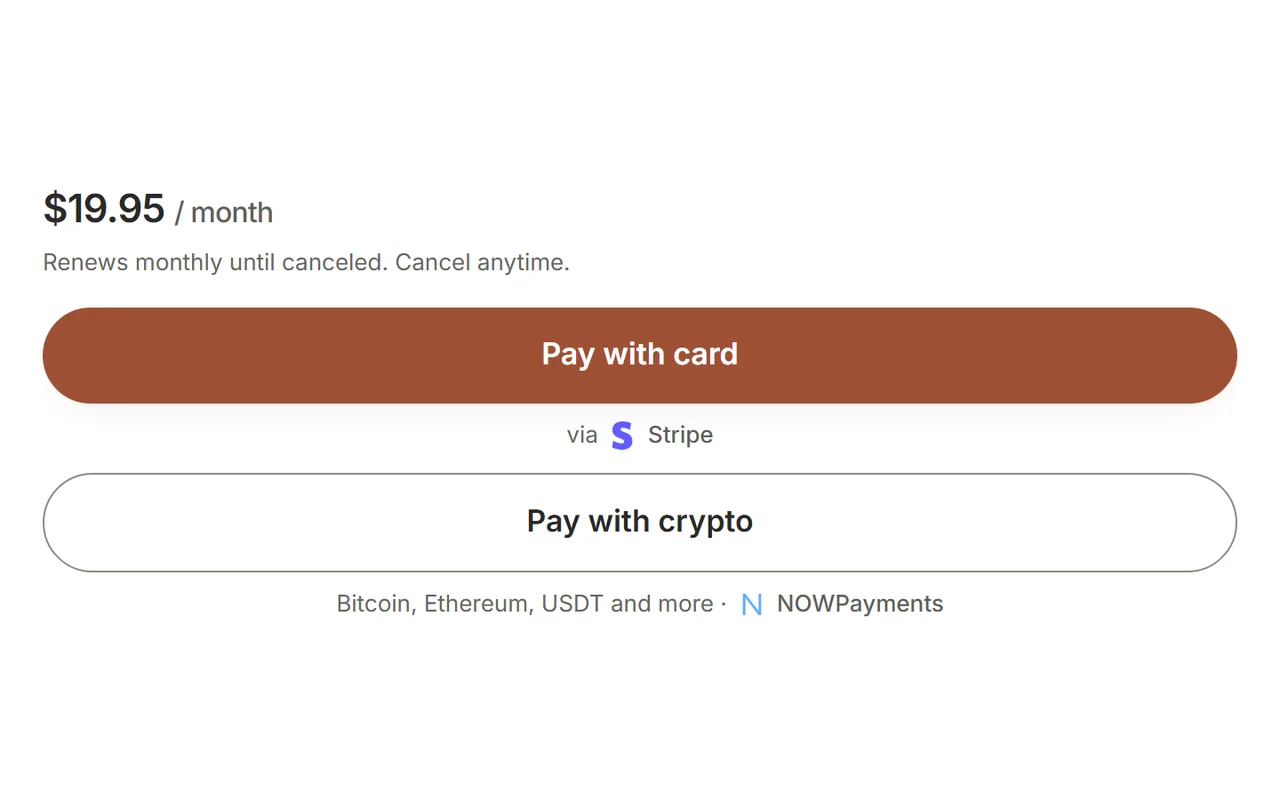 Checkout with Pay with card via Stripe and Pay with crypto via NOWPayments