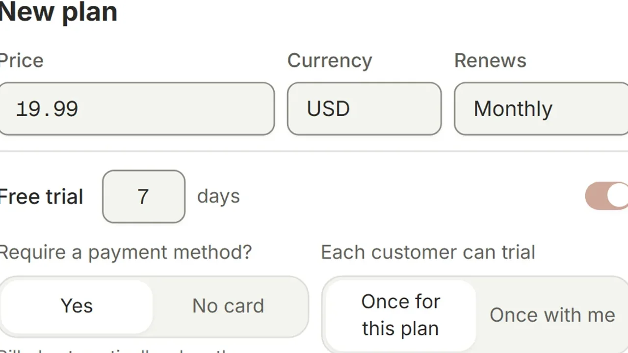 Subscriptions and trials settings on a membership offer